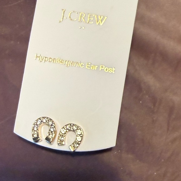 NWT J. Crew Gold CZ Horseshoe Stud Earrings - Picture 2 of 6
